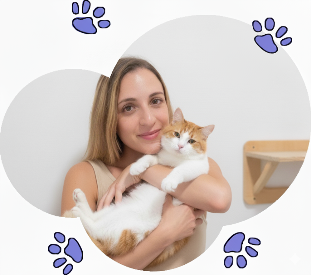 Una voluntaria con un gato en brazos