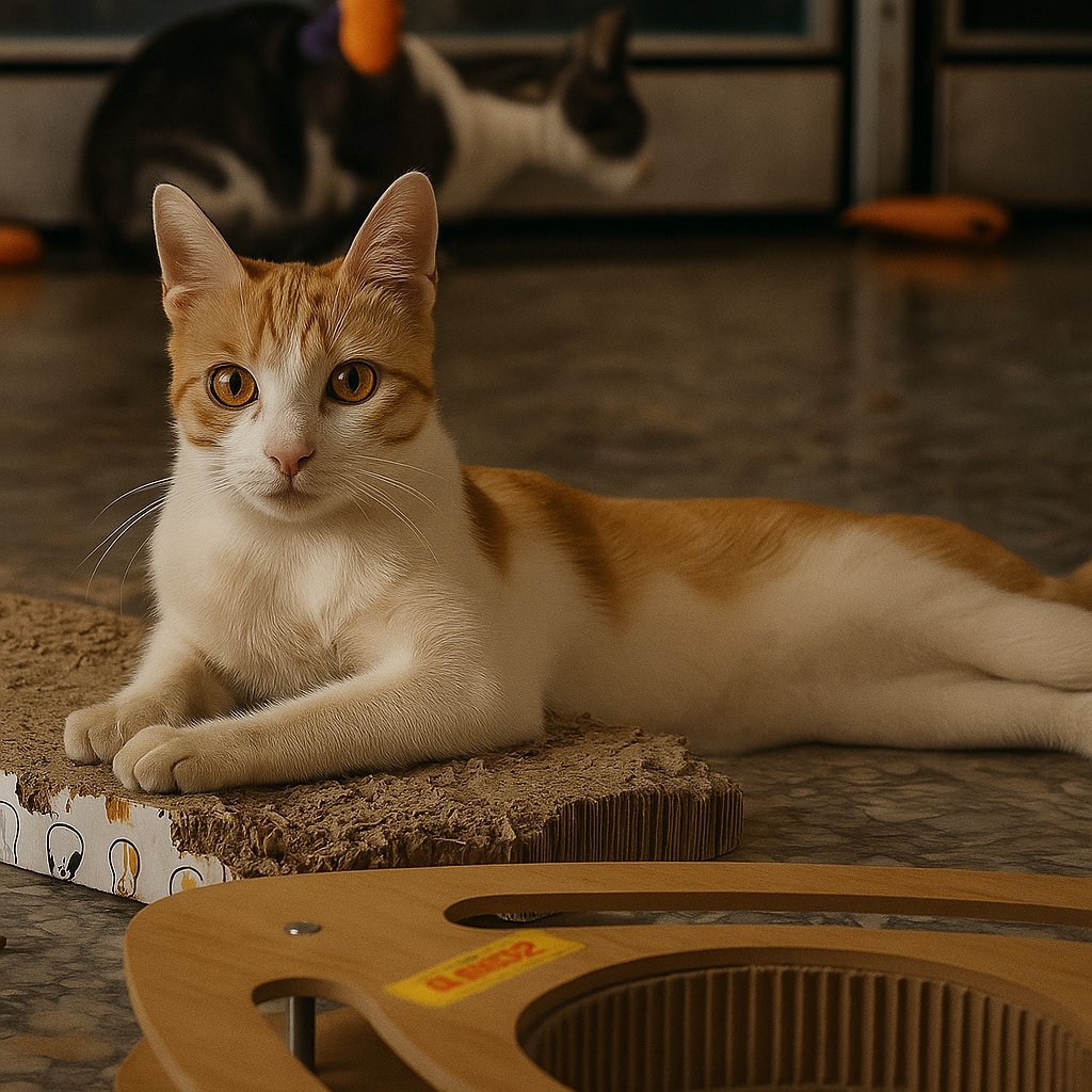 Gata naranja y blanca relajada