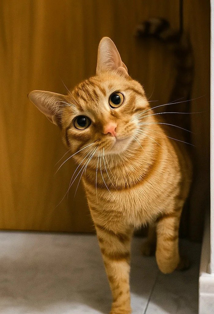 Gato naranja con la pata levantada